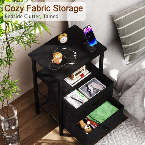 LOAKEKEL Bedside Table, Side Tables Set of 2 with 2 Fabric Drawers