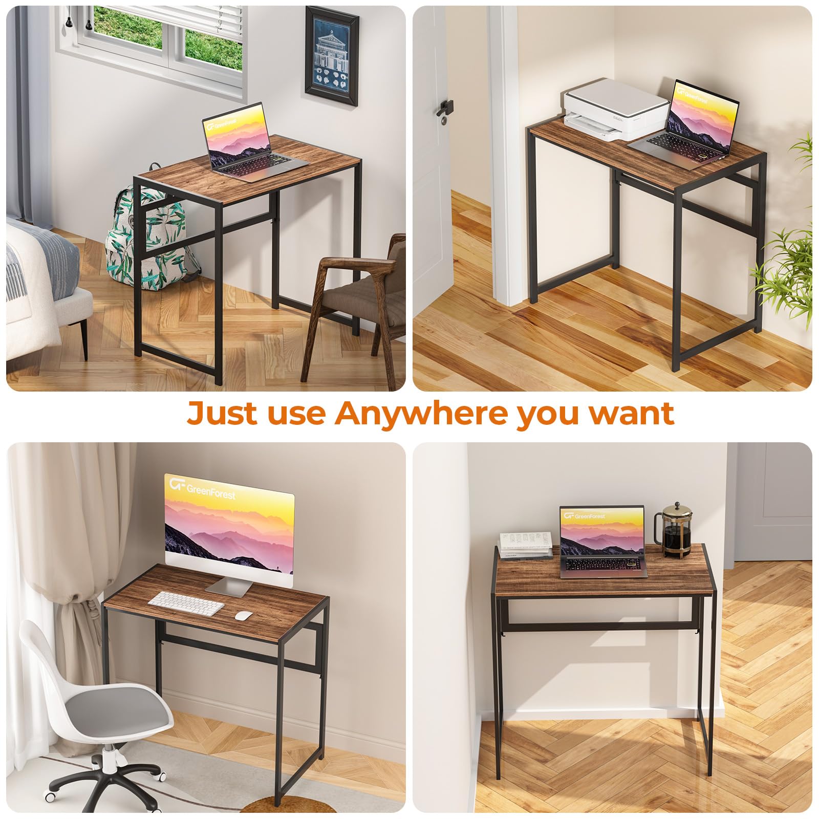 GreenForest Folding Desk 80cm No Assembly Required for Small Space, Brown
