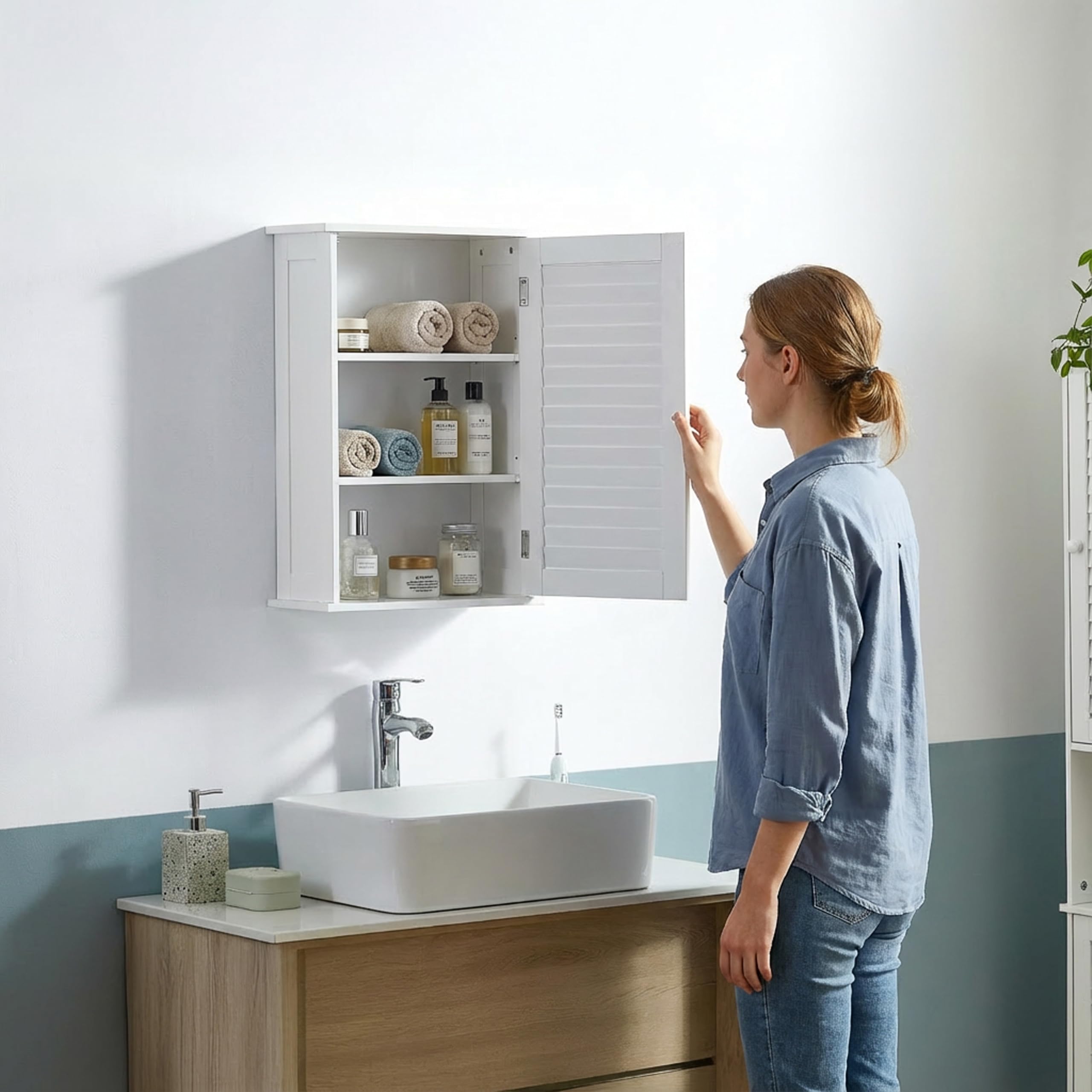Bath Vida Bathroom Cabinet Single Door Shutter Wall Mounted Storage, White