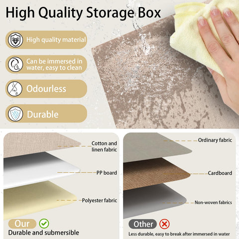Yawinhe Foldable Storage Boxes, 2 Pack Fabric Baskets,38x25x25cm,Beige