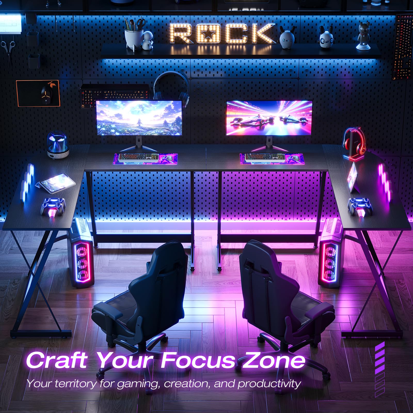 ODK L Shaped Gaming Desk,120×120 cm, Black