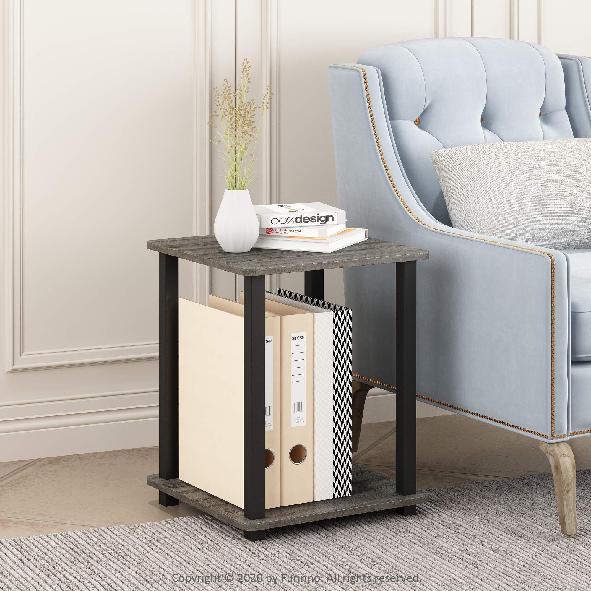 Furinno SIMPLISTIC Side Table Set of 2, 2-Tier End Table, Nightstand, Night Stand, Bedside Table, Easy Assembly, for Living Room, Bedroom, French Oak