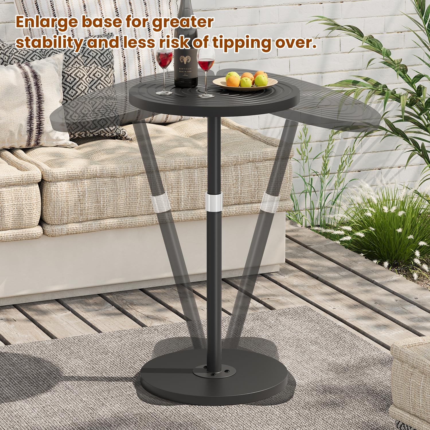 Small Side Table, Adjustable-Height Round Drink Table for Small Space