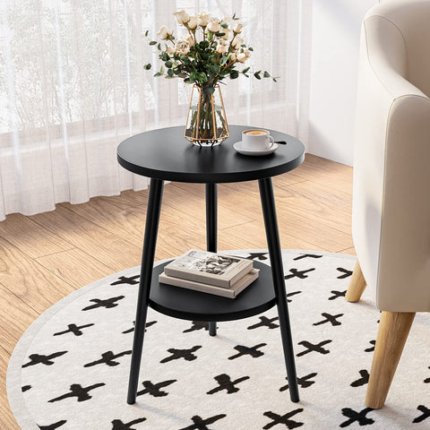 KZOBYD Round Side Table, 2 Tier End Tables With Round Wooden Top, 38 x 55cm