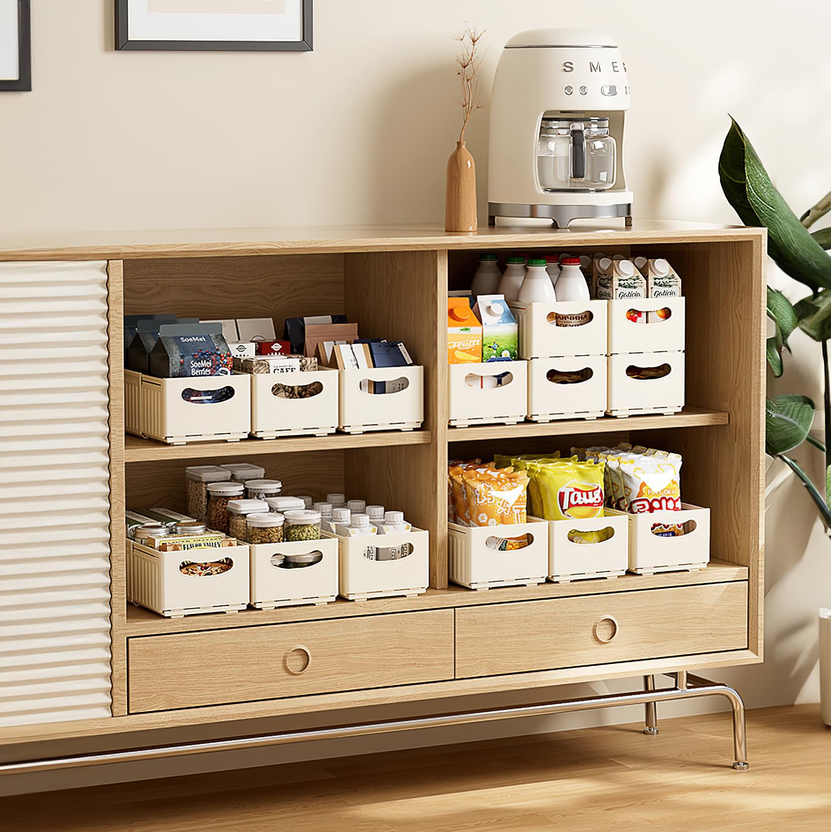 ZLLkeji Plastic Storage Baskets adjustable Cupboard Organizer Basket Storage Bin for Kitchen, Cupboard, Office, Bathroom