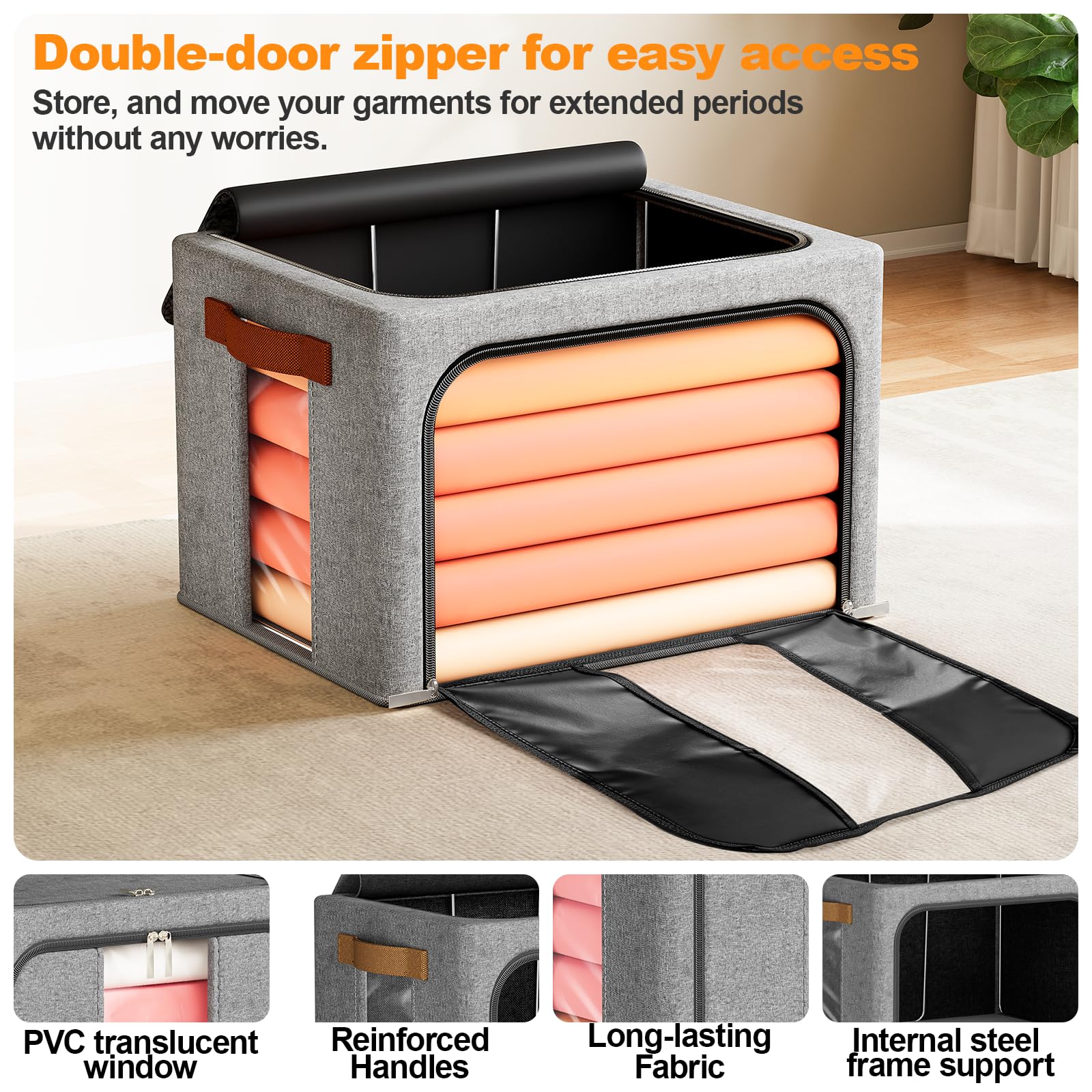3 Pack clothes storage bags, 66L Large Capacity clothes storage boxes