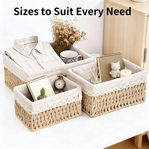 Set of 3 Storage Baskets, 3 Sizes Wicker Bathroom Basket