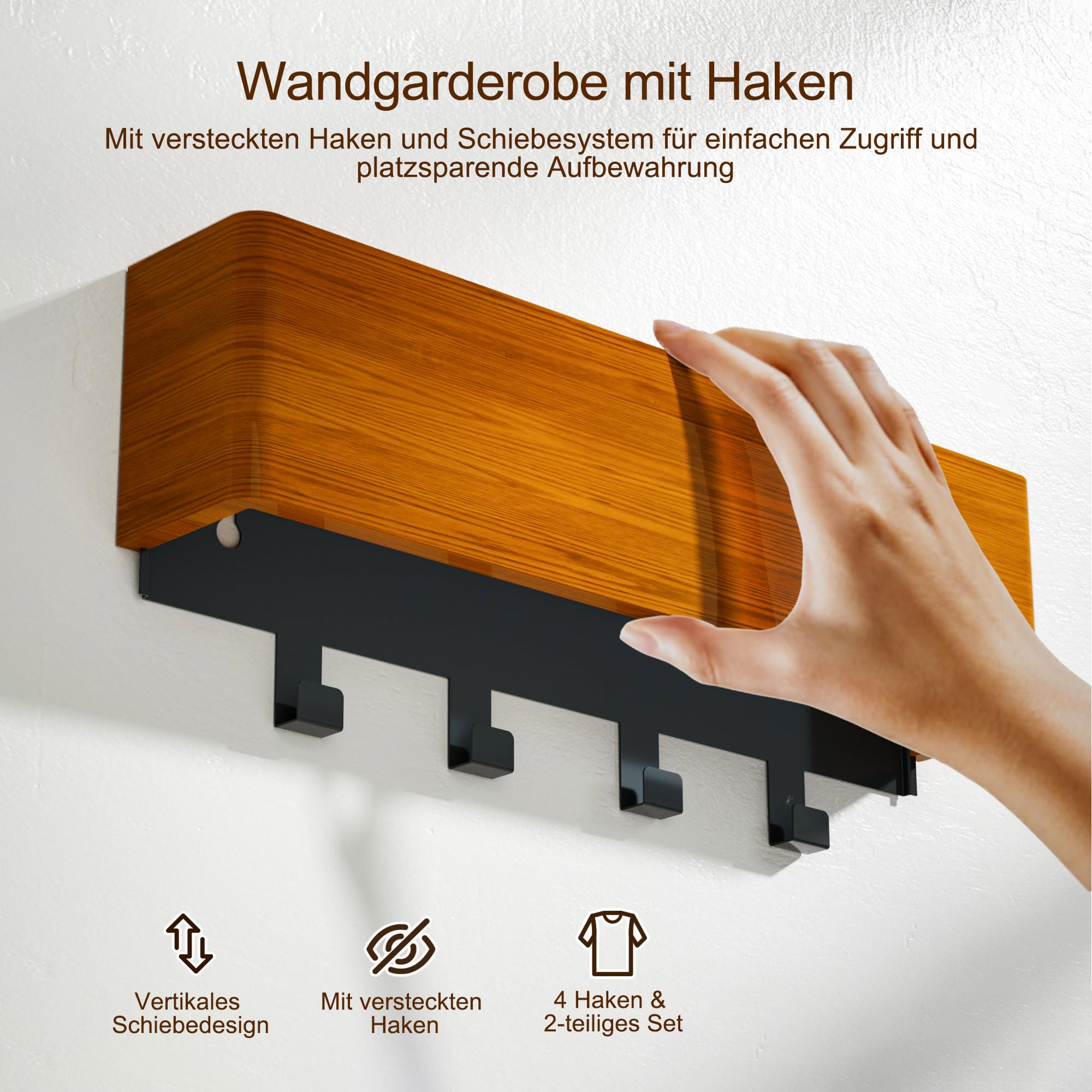 DUKZURA Coat Hooks Wall Mounted, Coat Rack with Hidden Wall Hooks, Coat Hooks with Shelf -Key Holder for Hallway, Bedroom