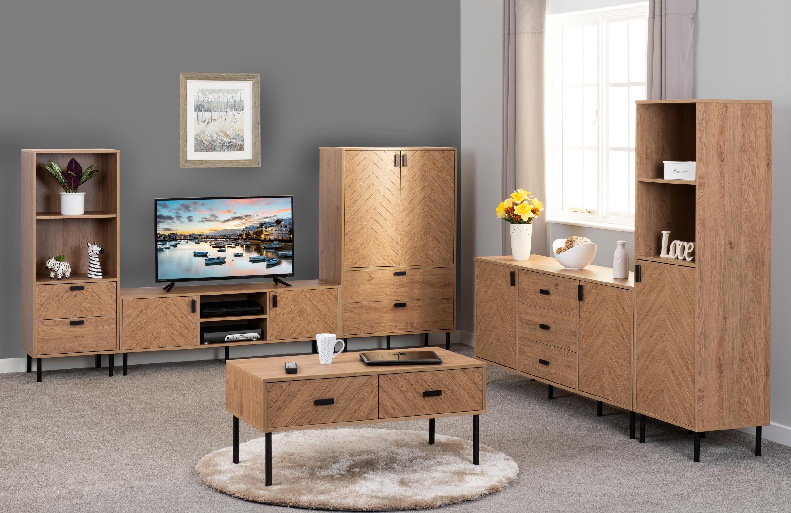 Seconique Leon 2 Door 3 Drawer Sideboard in Medium Oak Effect
