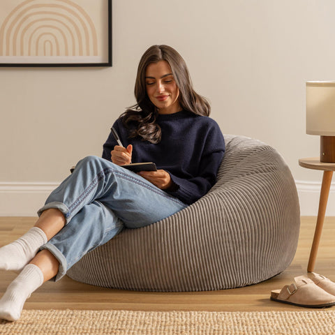 icon Kingston Cord Bean Bag with Filling Included, Set of 2, Grey