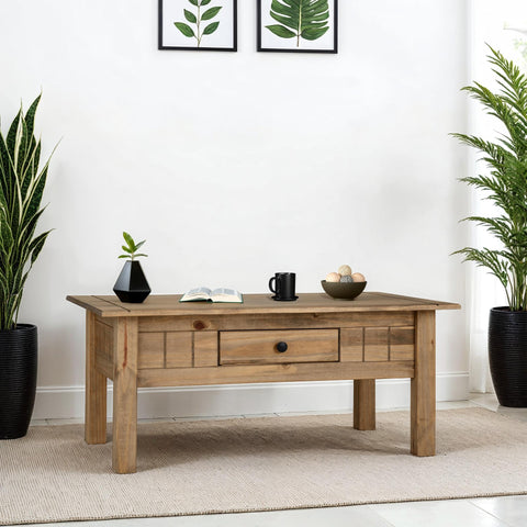 Seconique Panama 1 Drawer Coffee Table in Natural Wax