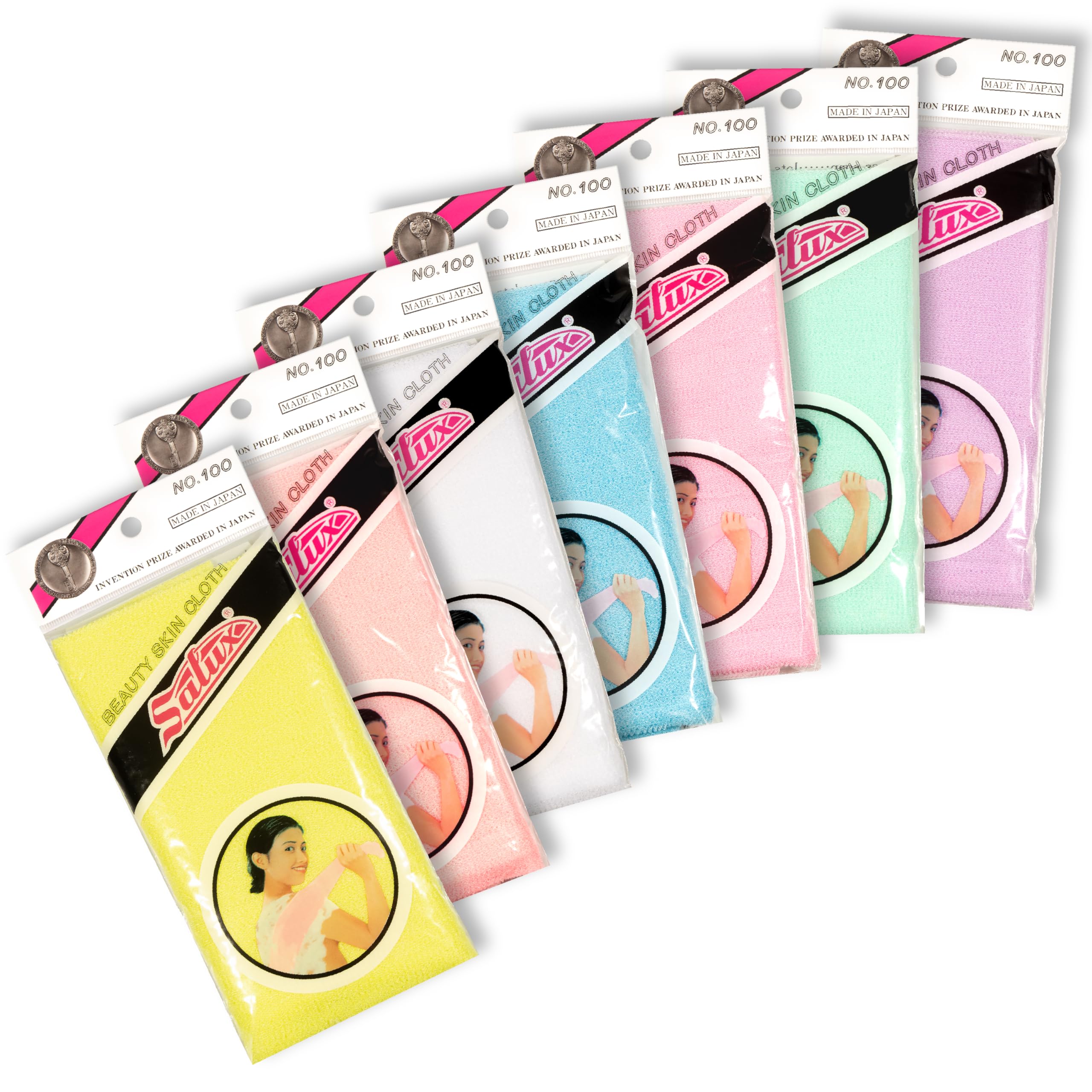 SALUX Bath Towel Pink Yellow Peach Blue White Purple Green Count 7 Pack