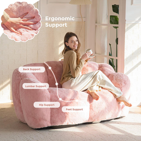 MAXYOYO Floral Shaped Bean Bag Includes Filling, Loveseat Sofa, Faux Fur