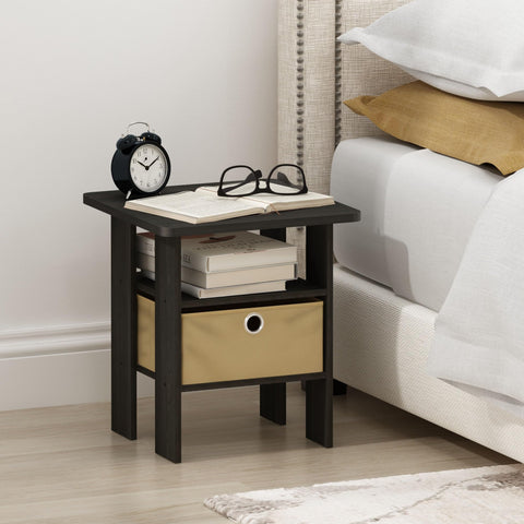 Furinno TIDUR Night Stand, Open Shelf Design Nightstand with Storage Bin, Bedside Table, End Table, Side Table, for Bedroom, Living Room, Espresso