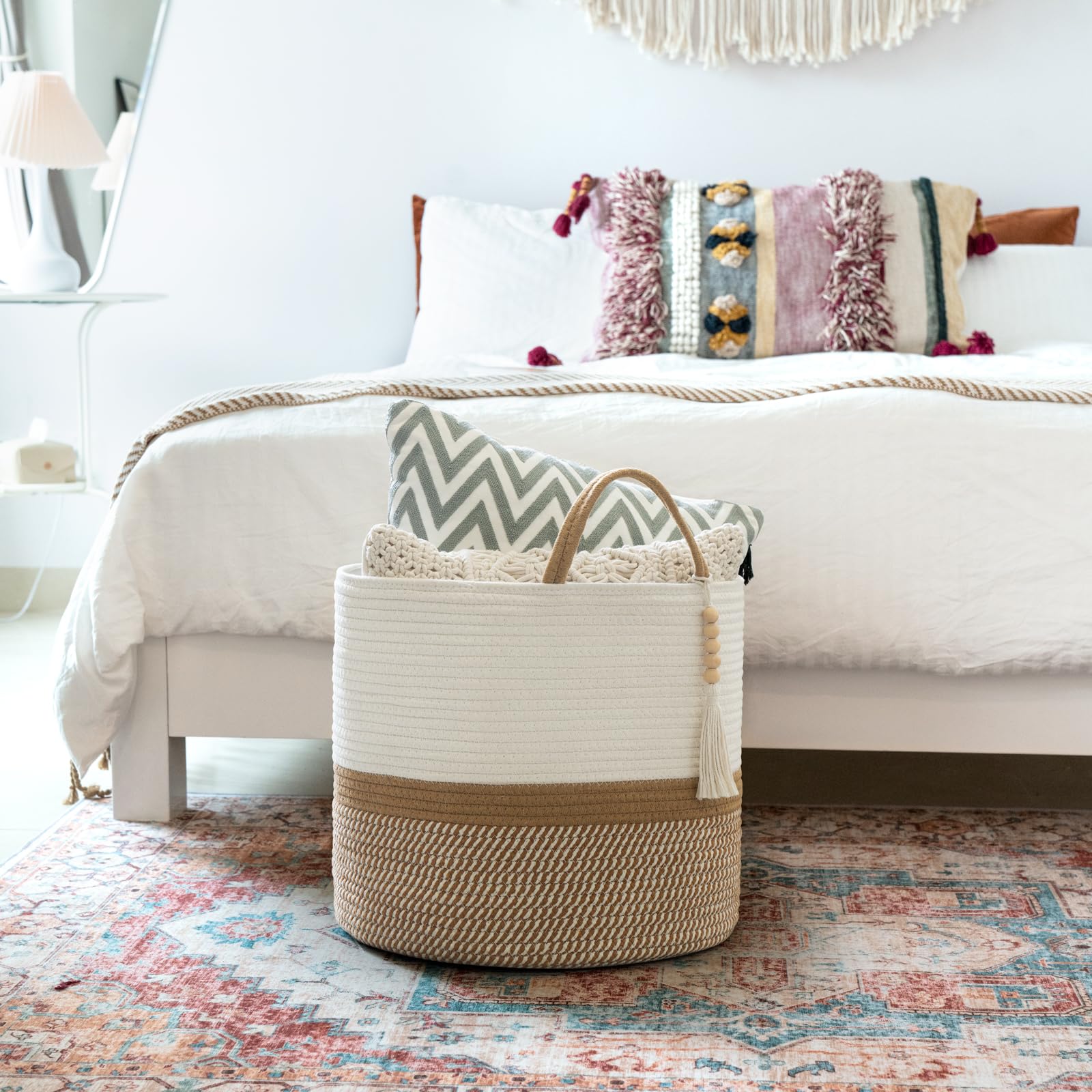 Mkono Woven Storage Basket for Blanket, Toys Plant Organizer, 16"W x 13.8"L