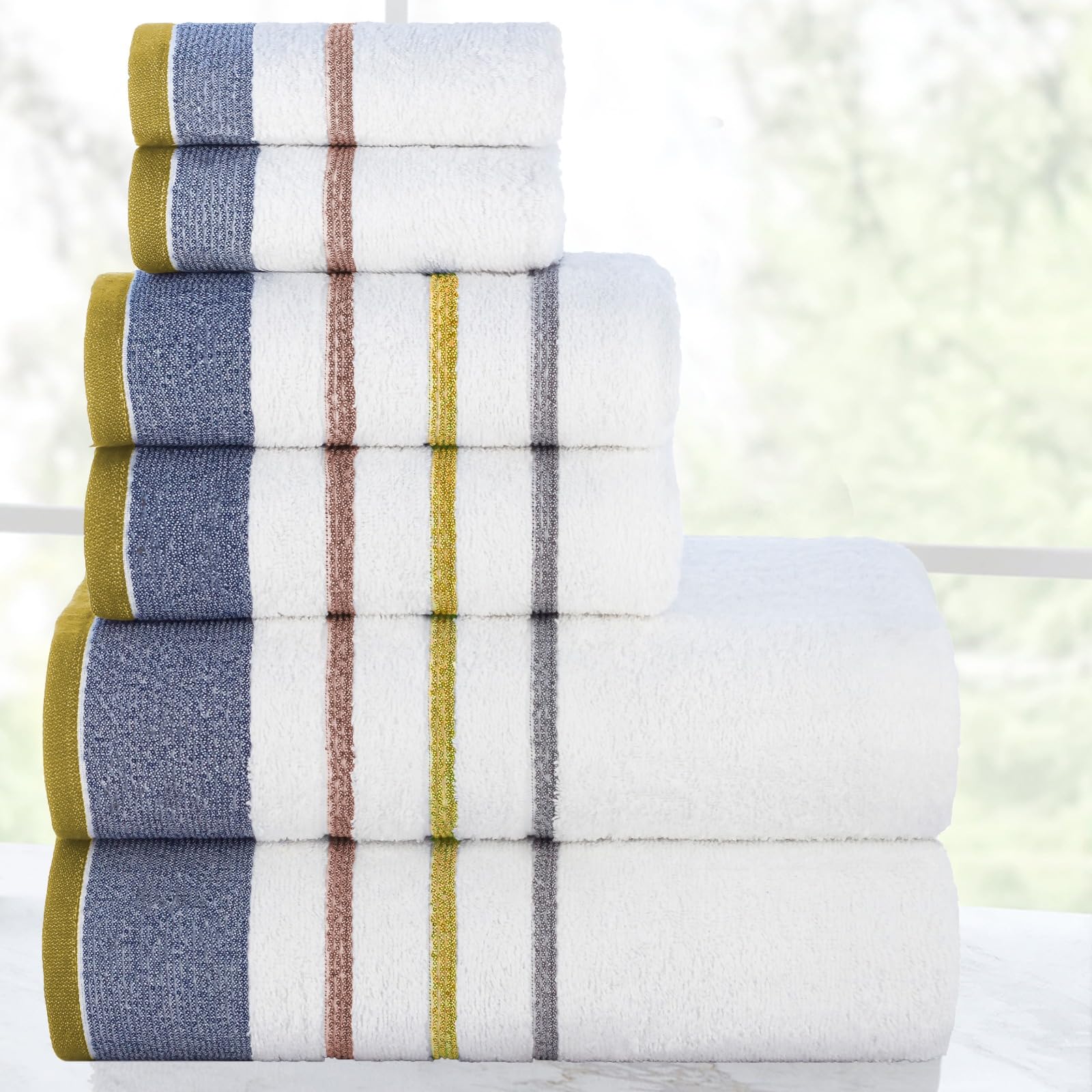 CASA COPENHAGEN White Bay towel set made from 600 g/m² Egyptian cotton for hotels, spas, kitchens and bathrooms, 6-piece set with 2 bath towels