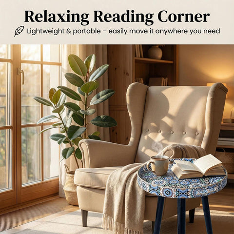 Simmer Stone Round Indoor Side Tables with Detachable Wooden 3 Legs, Versatile Tray Table, Perfect For Round Coffee Table Tea