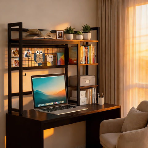 LASUK Desktop Bookshelf for Computer Monitor, 32.3'', Rustic Brown