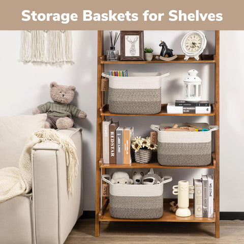 TIMEYARD 3 Pack Storage Baskets for Shelves Rope Woven Basket White Brown