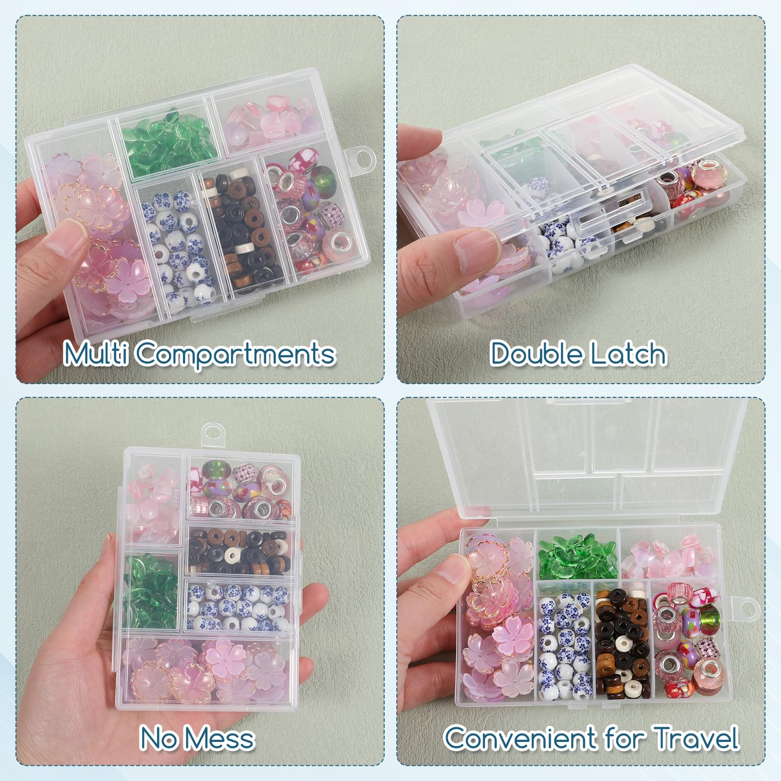 Bruislard 2 Pcs 6 Grids Clear Plastic Storage Box with Dividers, Bead Storage Box Compartment Storage Boxes for Bead Jewelry Screws Small Items DIY