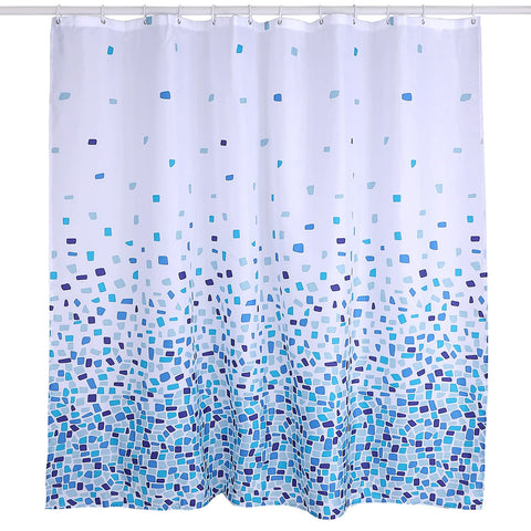 VIROSA Mosaic Blue Shower Curtain for Bathroom Anti Mould, Mildew Resistant | Size 180x180 cm (71 x 71 Inch) | Water Repellant Fabric | 100% Polyster