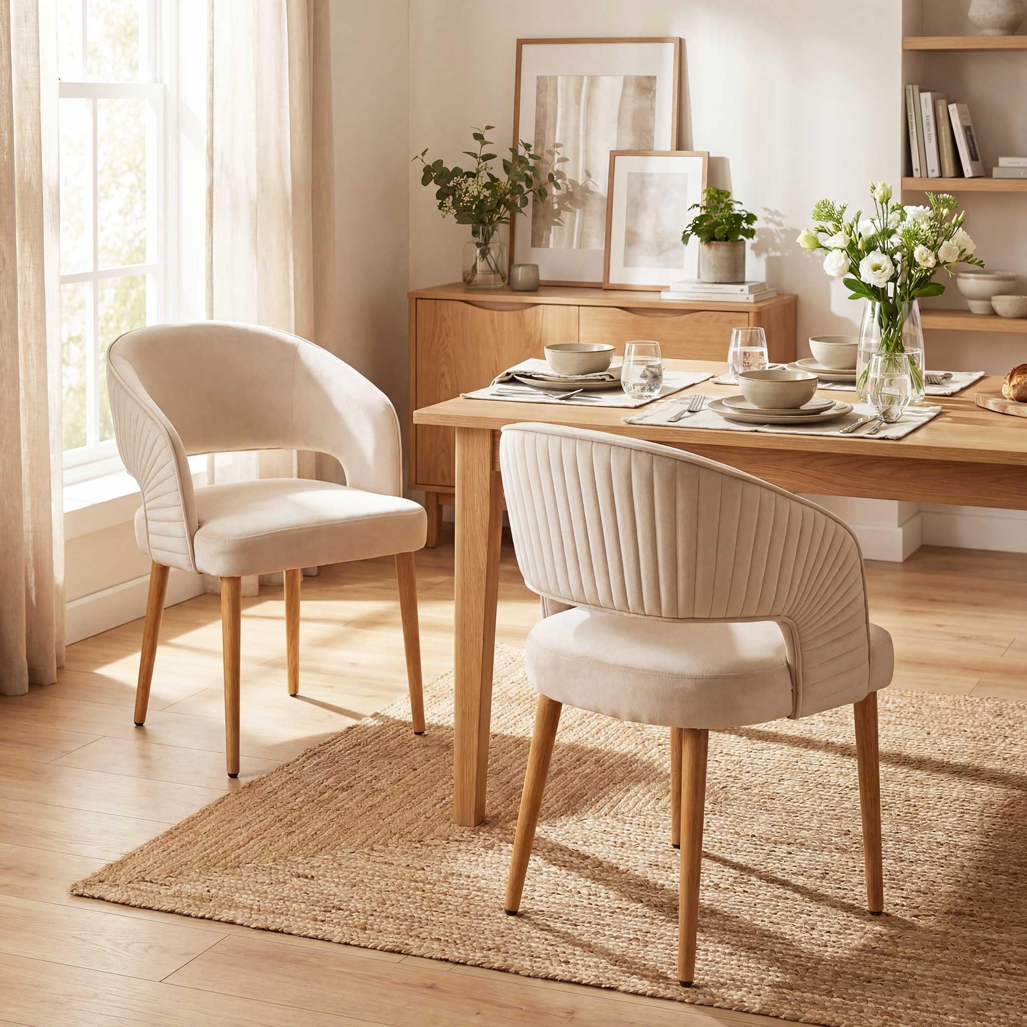 younturn Modern Velvet Upholstered Dining Chairs Set of 2, Comfortable Padded Kitchen Chairs with Armrests