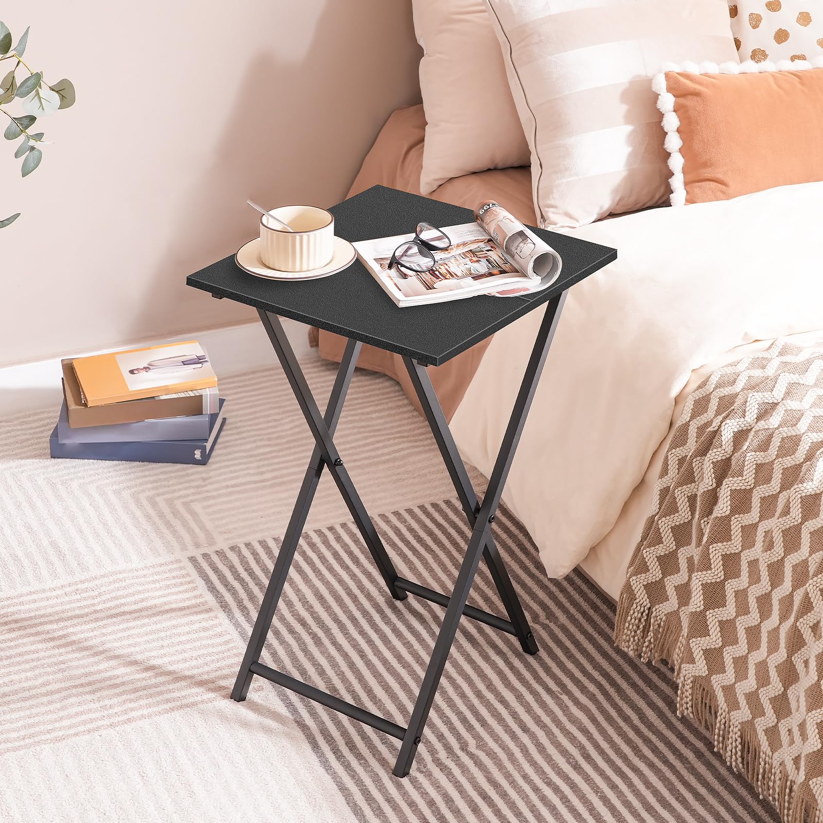 HOOBRO Folding Side Table, TV Tray Table for Eating, Small Industrial Sofa Snack Foldable Table for Small Spaces, Space-Saving, Black EBB27BZ01