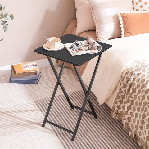 HOOBRO Folding Side Table, TV Tray Table for Eating, Small Industrial Sofa Snack Foldable Table for Small Spaces, Space-Saving, Black EBB27BZ01