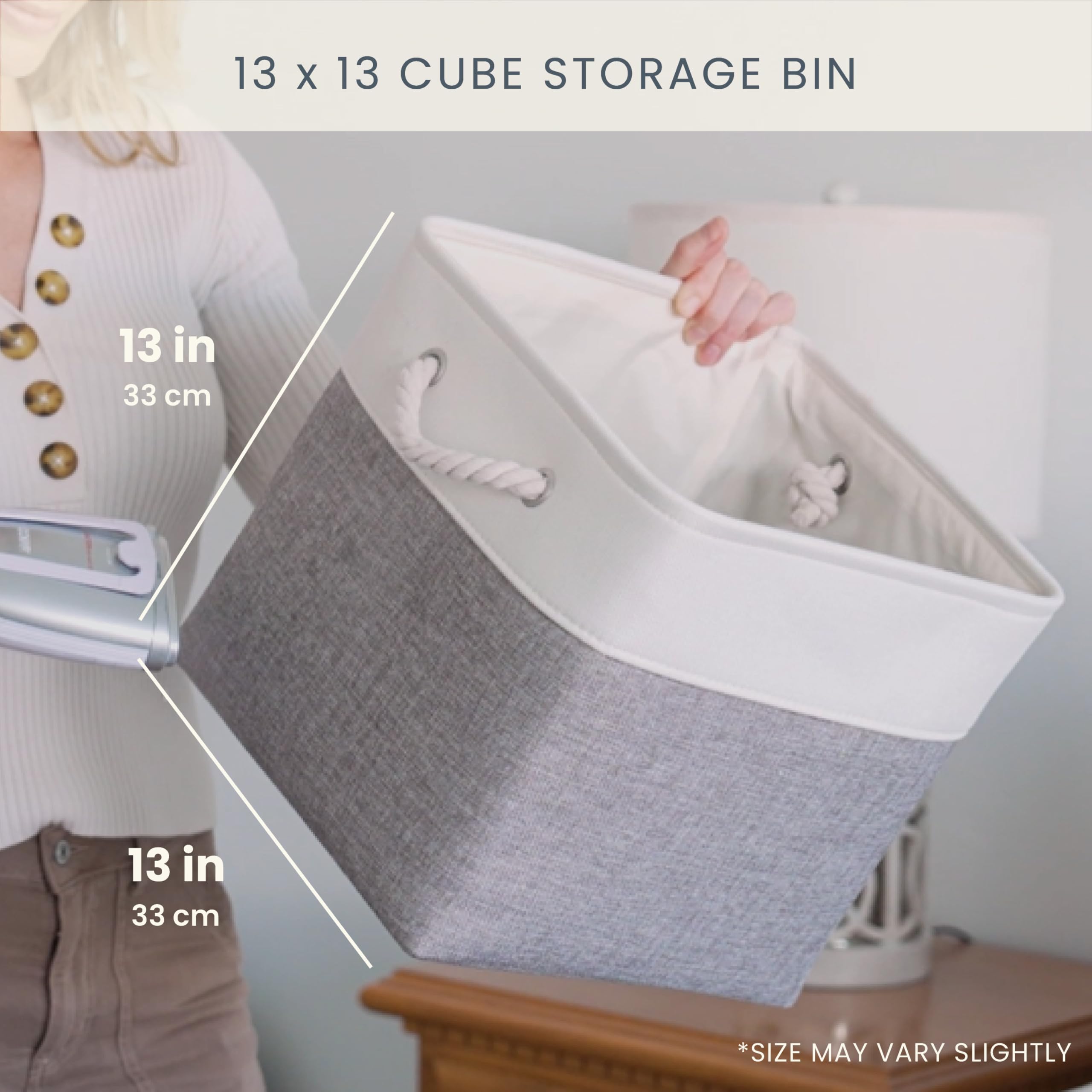 OrganiHaus Fabric Storage Boxes, Set of 4 Foldable 33X33 Cube Organiser Bins with Rope Handles for Shelves, Nursery & Closet