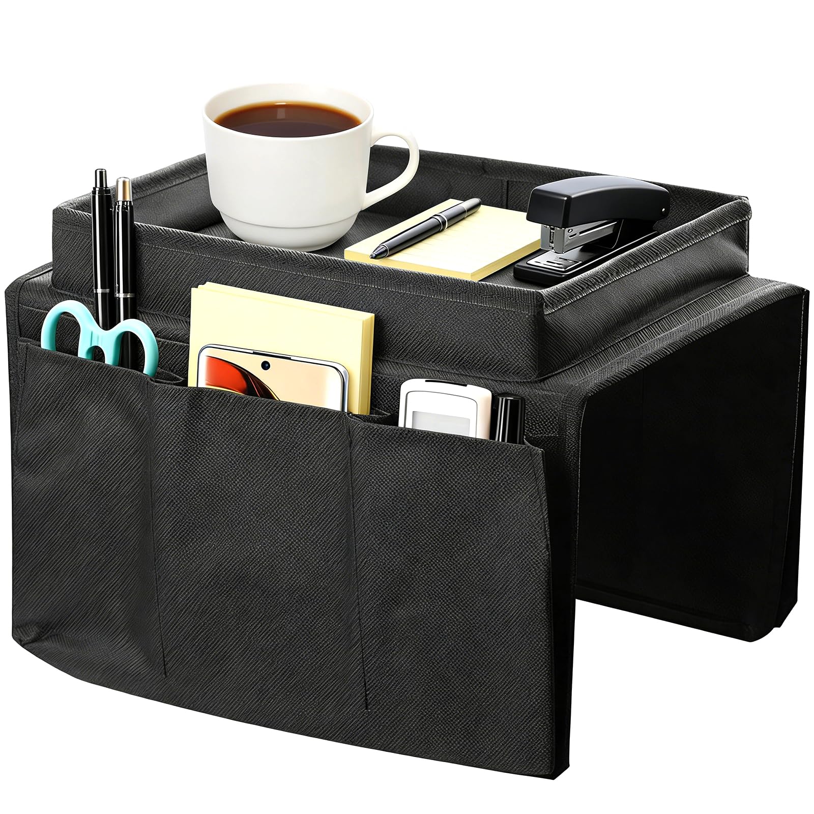 LCFVOFU Sofa Armrest Organizer with Tray, Armchair Tray with 4 Bags, Sofa Arm Table for TV Remote Drinks Magazine Book Phone Snacks Glasses
