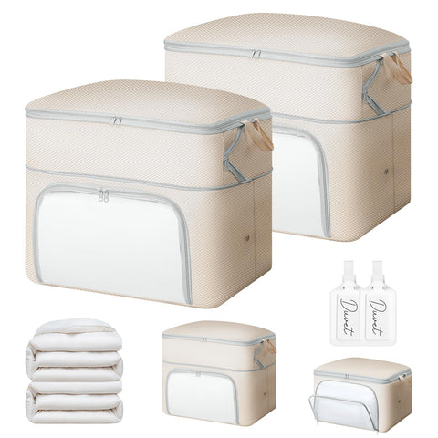 DIMJ Compression Duvet Storage Bags - 2 Pack 200L Self No Pump Compress Bags Bedding Box with Clear Front-Opening Window Dual Handles and Labels for