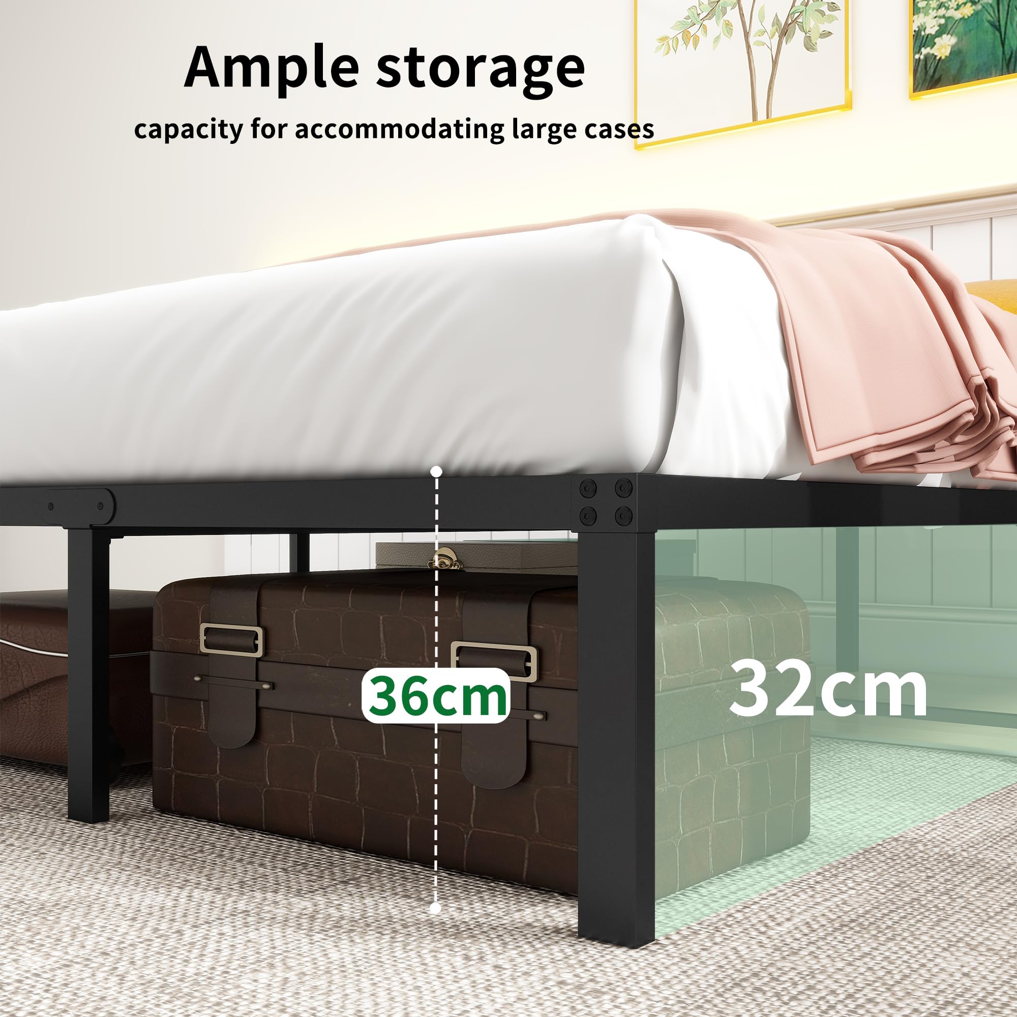HOMERECOMMEND 4ft6 Double Bed Frame with Under Bed Storage,135x190cm,Black