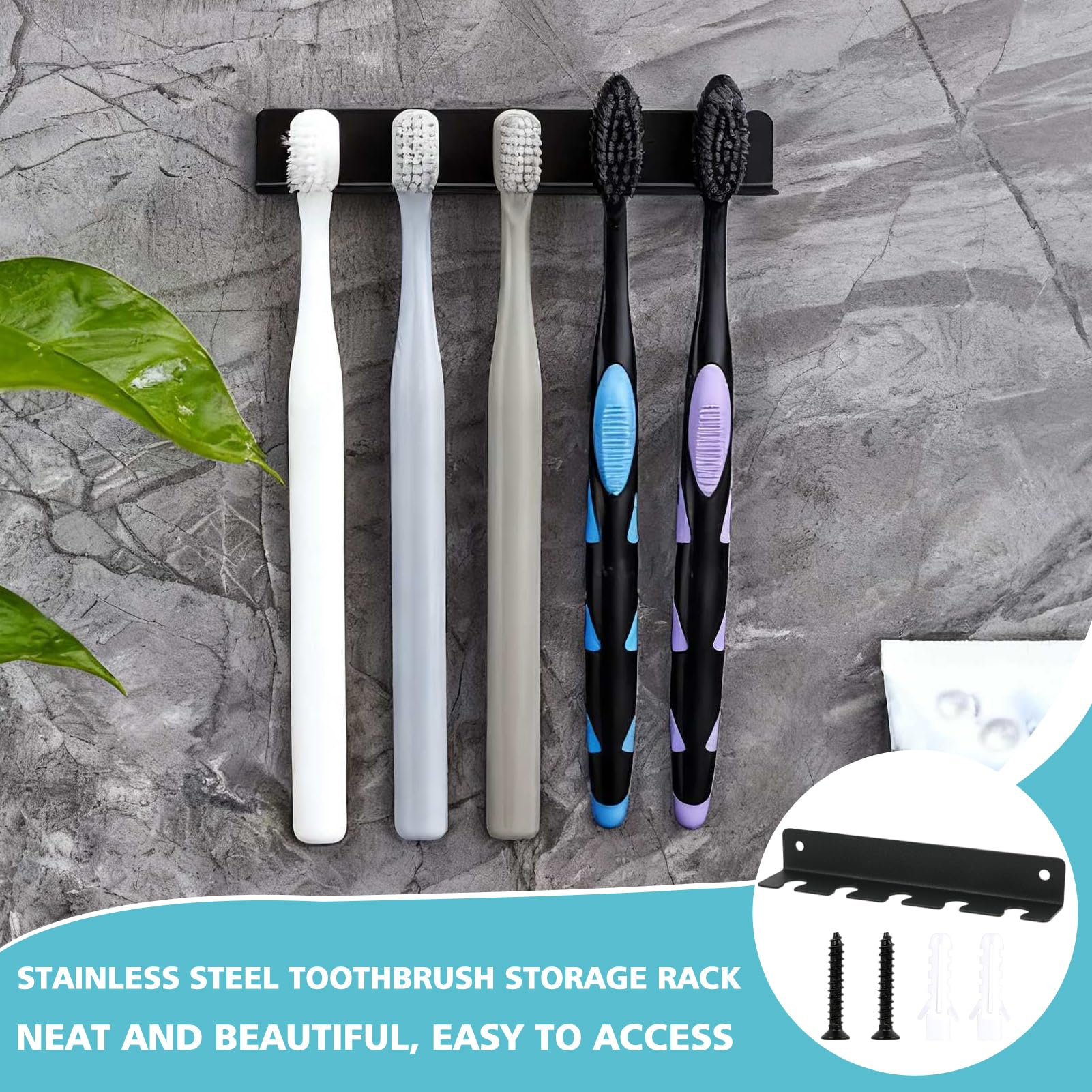 Wall Mounted Toothbrush Holder - Stylish Stainless Steel Toothbrush Organizer Self-Adhesive Can Drill Installation
