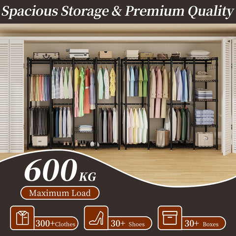 AQRA Metal Open Wardrobe, Heavy Duty Clothes Rail, 4 Assembly Ways, Black