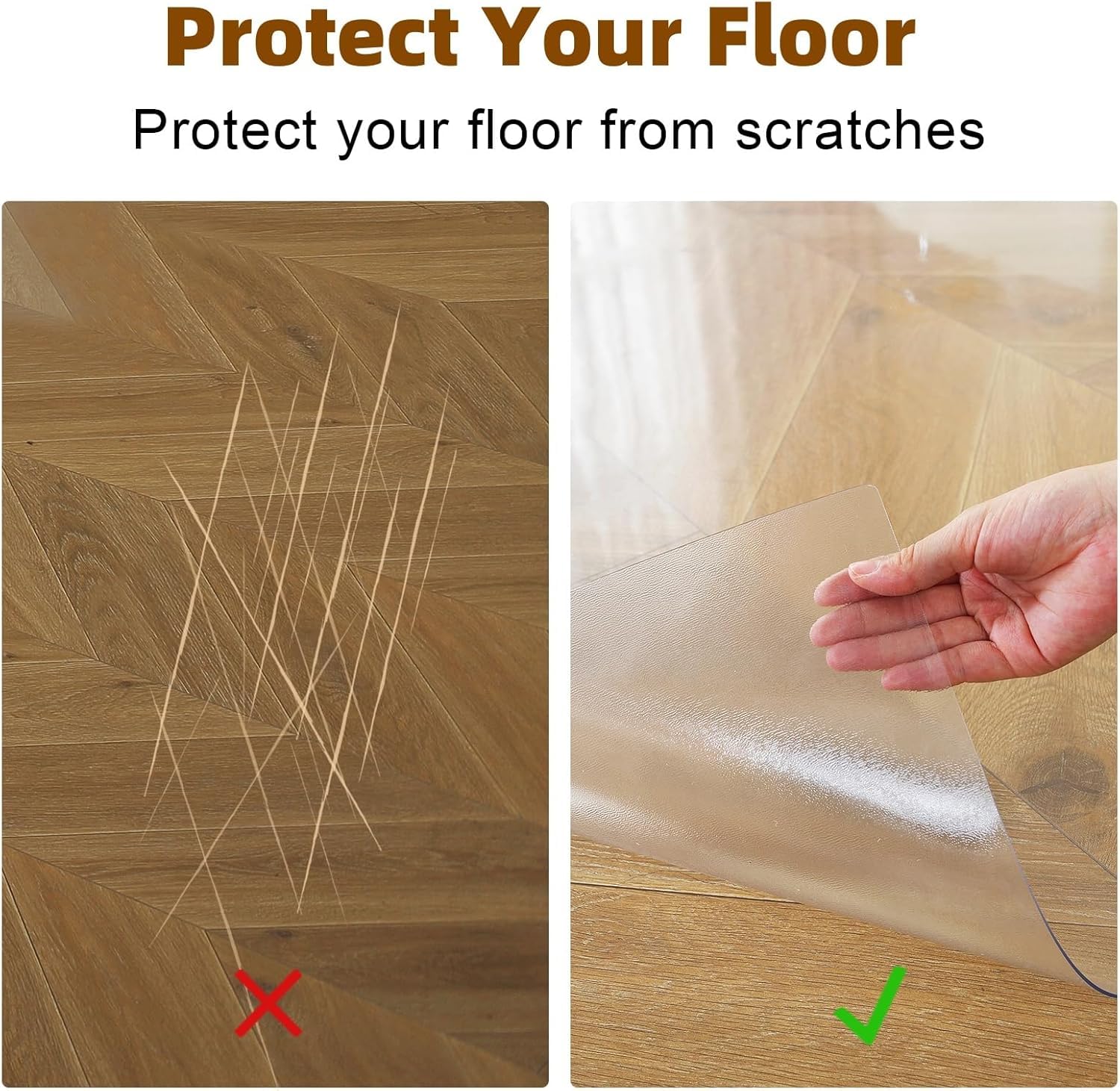 Royhom Clear PVC Chair Mat for Hard Floor - Office and Gaming Floor Protector, Transparent, 50x80cm