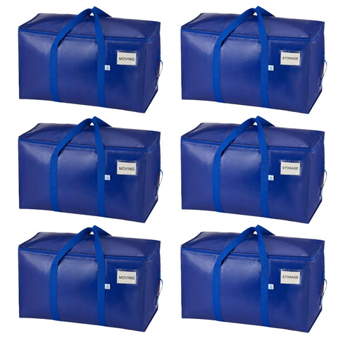 VENO 6 Pack Extra Large Moving Bags with Zippers & Carrying Handles, Heavy-Duty Storage Tote Moving Boxes for Space Saving (Blue-6 Pack)