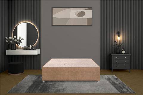 Bed Centre Flexby Divan Bed Base Only with 2 Drawers (Same Side), No Headboard - Available in 3FT, 4FT, 5FT & 6FT (3FT Single, Plush Beige Fabric)
