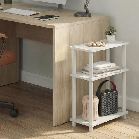 Furinno TURN-N-TUBE Narrow Side Table, 3-Tier Rectangular Modern End Table with Storage Shelf, Slim Toolless Assembly Nightstand, Night Stand