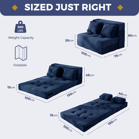 MAXYOYO Folding Foam Sofa Bed, Tri-Fold Mattress with 2 Pillows, Convertible Sofa Chair Futon Z Bed with 15cm Thincken Foam