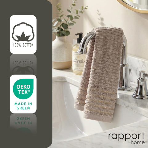 Rapport Home Linear Face Towels 2-Pack | Luxurious 100% Cotton 500gsm Soft Absorbent Face Cloths | Oeko-Tex Certified Bathroom Hand Towels
