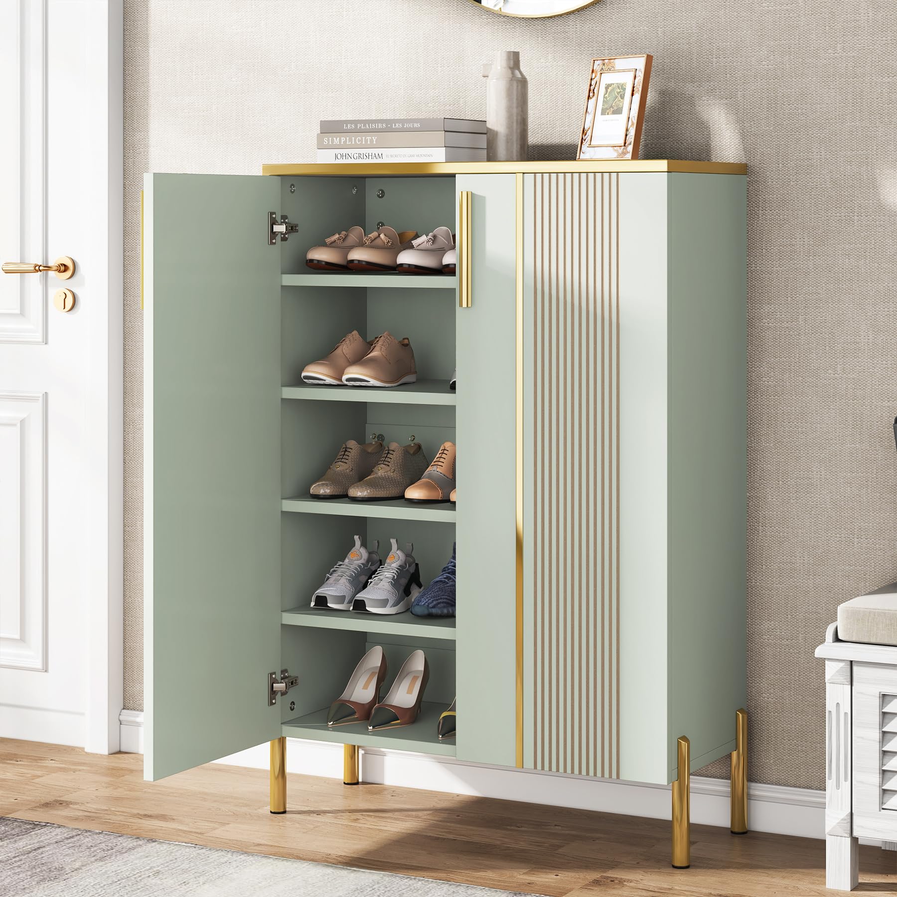 Tribesigns Shoe Cabinet with Doors, 6-Tier Shoe Storage Cabinet with Adjustable Shelves, Wooden Shoes Rack Shoe Storage Organizer for Entryway