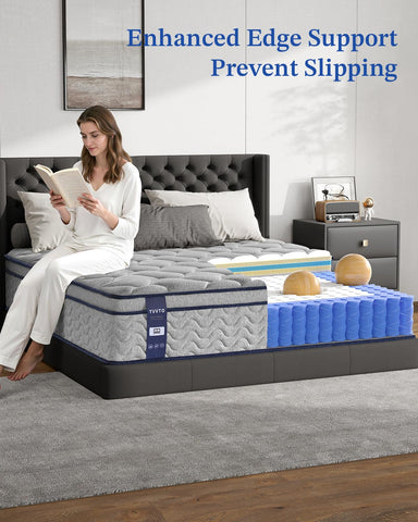 TVVTO Single Hybrid Mattress 3FT - 10.2Inch Medium Firm 90x190x26cm