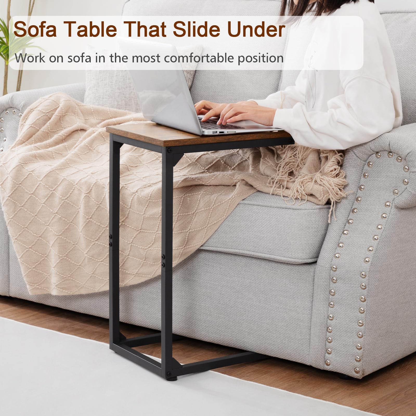 AMHANCIBLE C-Shaped Side Table, Side Table Living Room, Sofa Table Set of 2