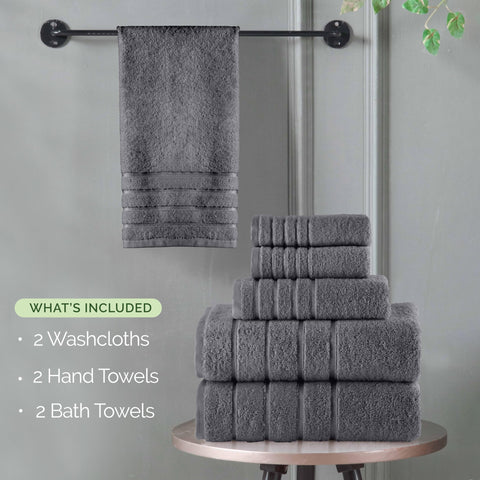 Elegant Comfort 4 Lines Viscose Stripe 6-Piece Premium Towel Set - 100% Turkish Cotton High Absorbent Luxury Bathroom Towels – Includes 2 Washcloths