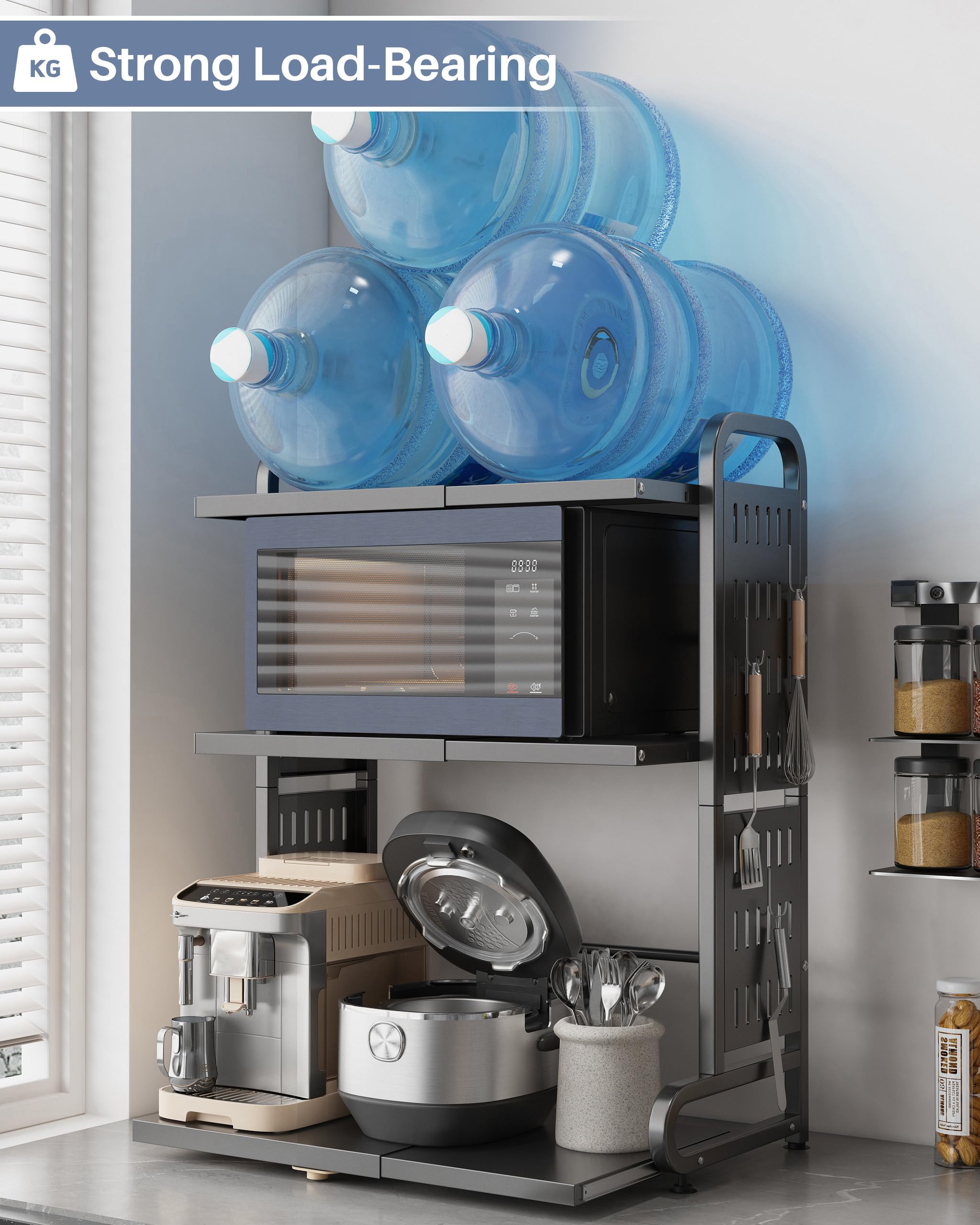Ornestia 3-Tier Expandable Metal Microwave Shelf for Kitchen,Black