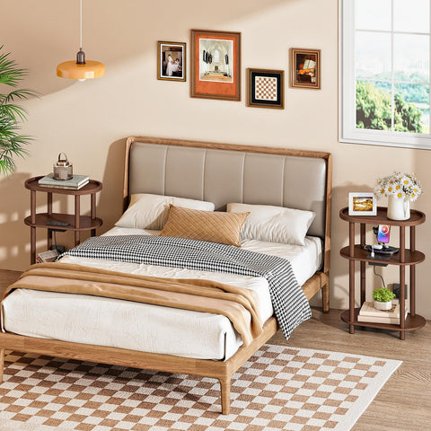 HOOBRO Narrow Side Table with Charging Station, 3 Tier Bamboo Slim End Table, 40 x 20 x 66 cm Narrow Bedside Table, Sofa Side Table, for Living Room