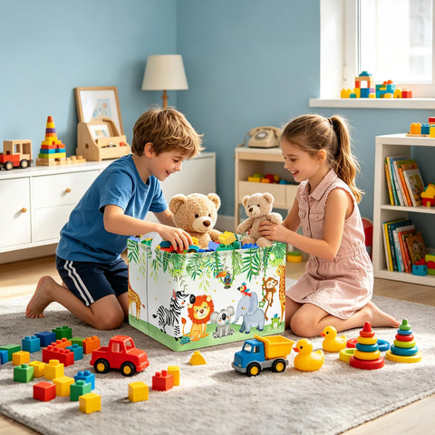 Clastyle 36L Kids Laundry Basket Forest Animals Clothes Toys Storage Box