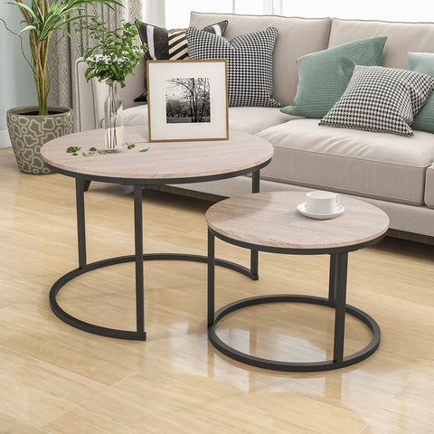 HOJINLINERO Black Round Coffee Table Set of 2 Side/End Table for Living Room, Bedroom Decorations