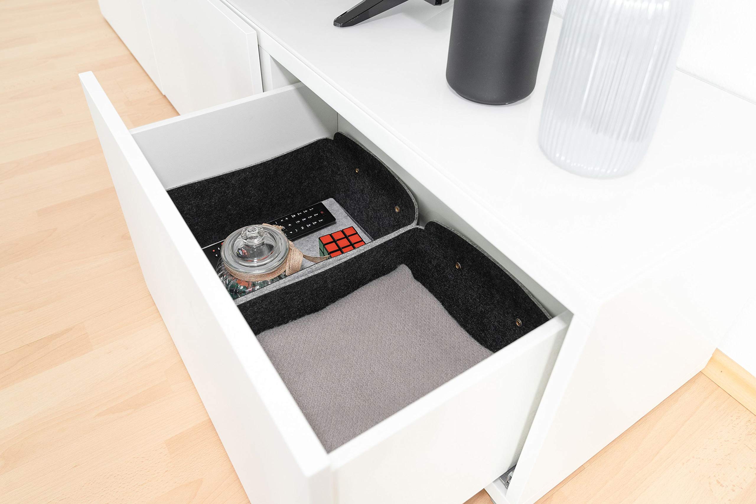 MIQIO Set of 2 Small Light Grey Rectangular Felt Storage Boxes