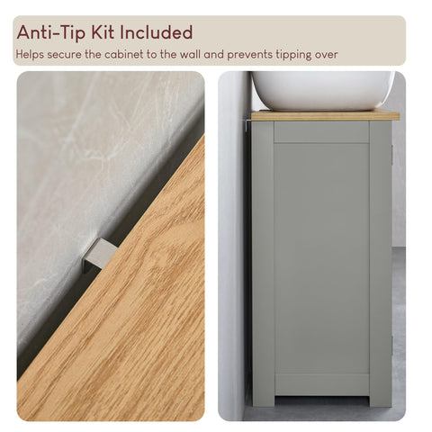 Bath Vida Priano 2 Door Under Sink Cabinet | Grey & Oak | 60 H x 60 W x 30 D cm | Adjustable Shelf Space | Freestanding Storage Basin Unit | Compact